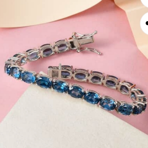 Genuine London Blue Topaz Bracelet in Platinum over Sterling Silver NEW - Picture 2 of 6